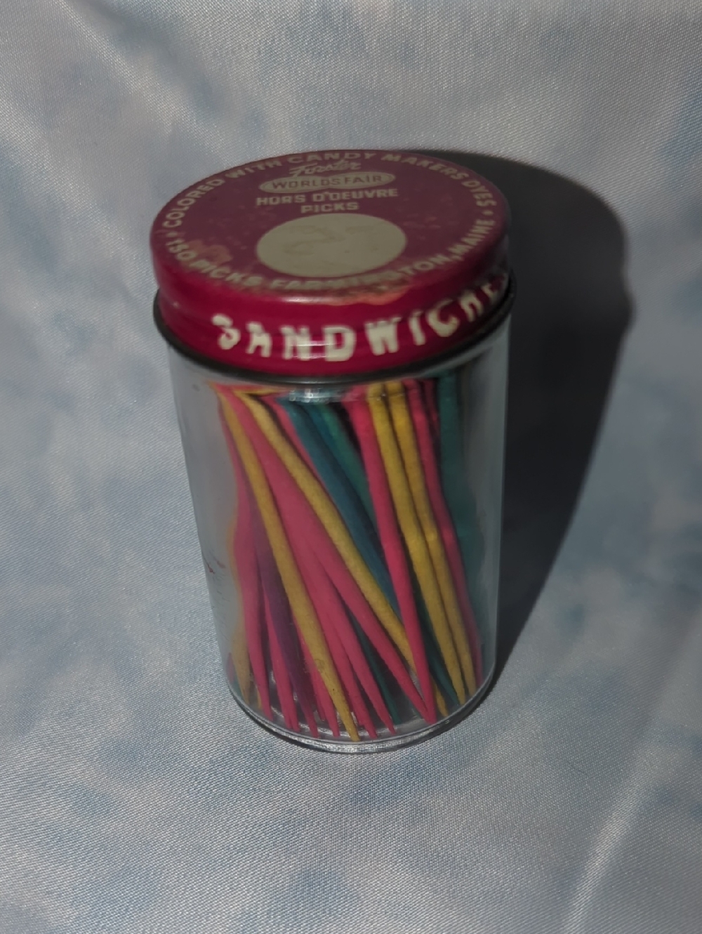 Vintage Forster Mfg. Worlds Fair Hors d’oeuvre Picks Wooden Toothpicks Jar